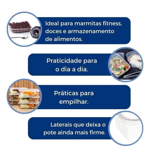 Imagem de Pote Descartavel 500ml 96un Empilhavel BPA Free C/ Vedacao Marmita Fitness Freezer Micro-ondas