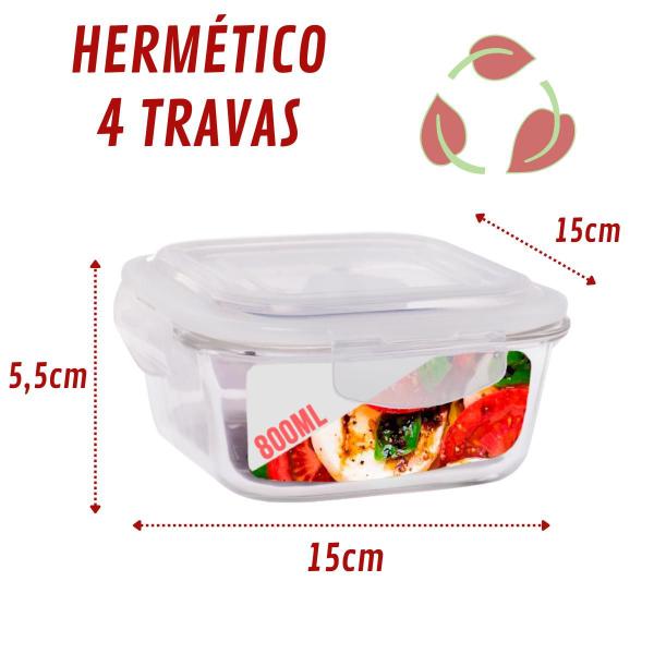 Imagem de Pote Hermetico 800ml Quadrado de Vidro Microondas Multiuso