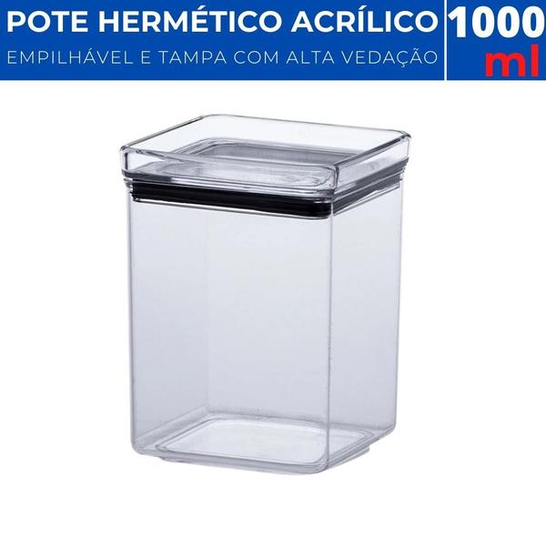 Imagem de Pote Hermético Acrílico Quadrado Lumini Empilhável 1000ml