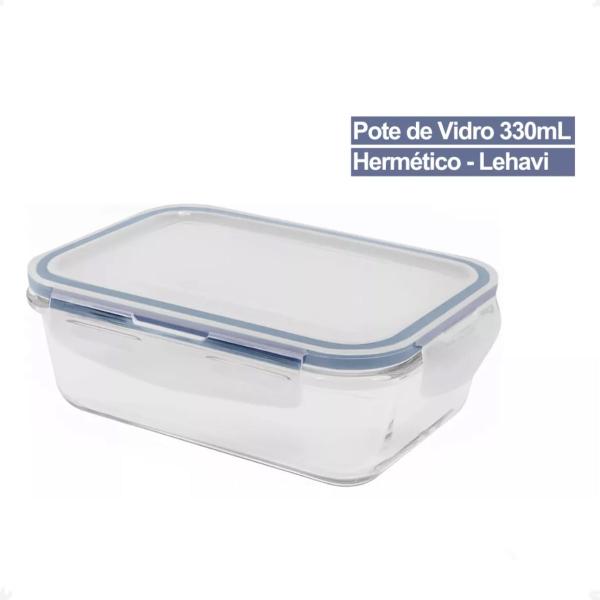 Pote Hermético de Borossilicato Retangular 330ml microondas - Lehavi Imagem de Pote Hermético de Borossilicato Retangular 330ml microondas
