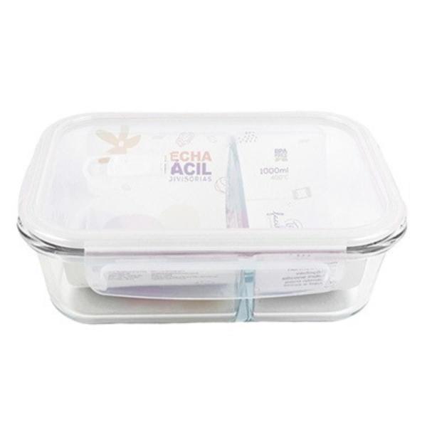 Pote Hermético de Vidro C/2 Divisórias e Válvula 1000ml - Facilite Imagem de Pote Hermético de Vidro C/2 Divisórias e Válvula 1000ml
