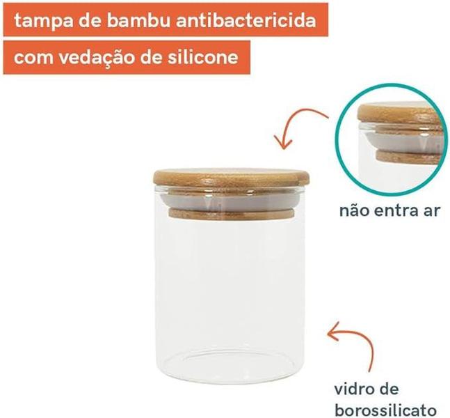 Imagem de Pote Hermético de Vidro com Tampa de Bambu Redondo Flat 200ml - Oikos