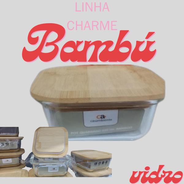 Imagem de Pote Hermético em Vidro com Tampa de Bambú Sustentável 320ML-KIT 03UNIDADES