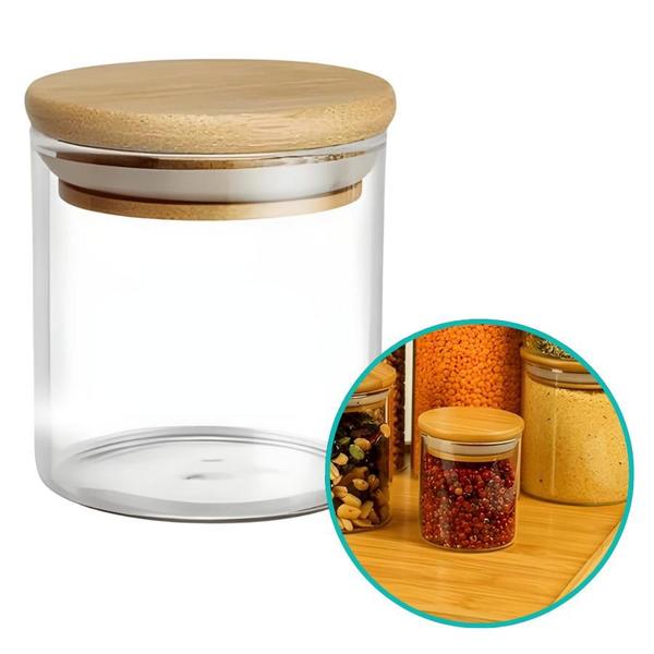 Pote Hermético Mantimento Armazenamento De Vidro Com Tampa de Bambu 200ml - CLICK HOUSE Pote Hermético Mantimento Armazenamento De Vidro Com Tampa de Bambu 200ml - CLICK HOUSE