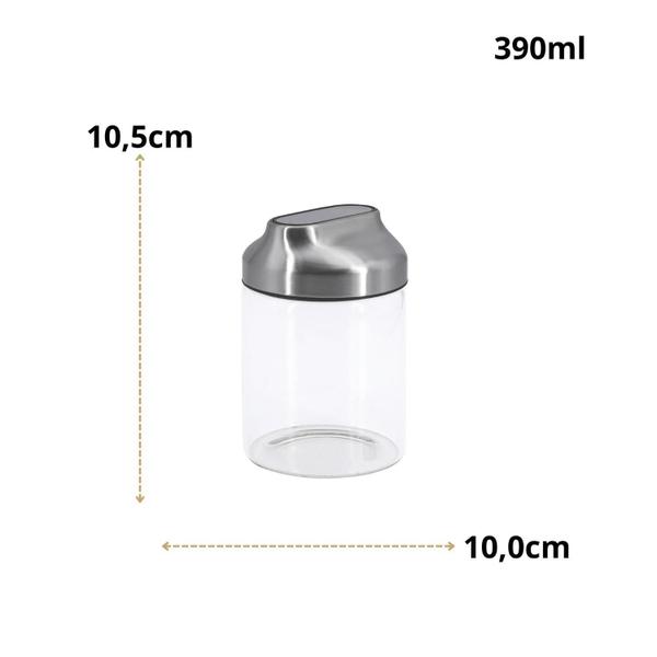 Imagem de Pote Hermético Mantimentos Vidro 390Ml Tampa Inox Alimentos