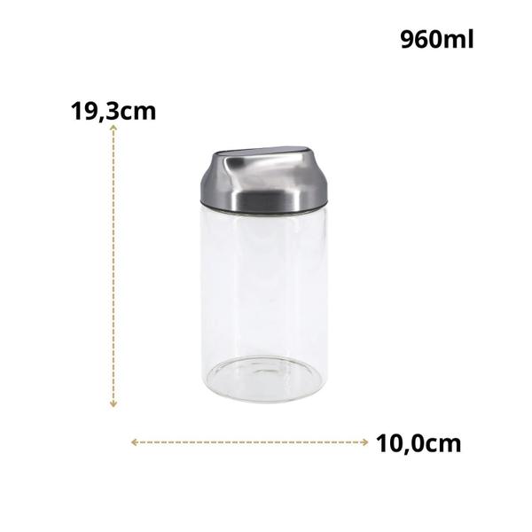 Imagem de Pote Hermético Mantimentos Vidro 960Ml Tampa Inox Alimentos