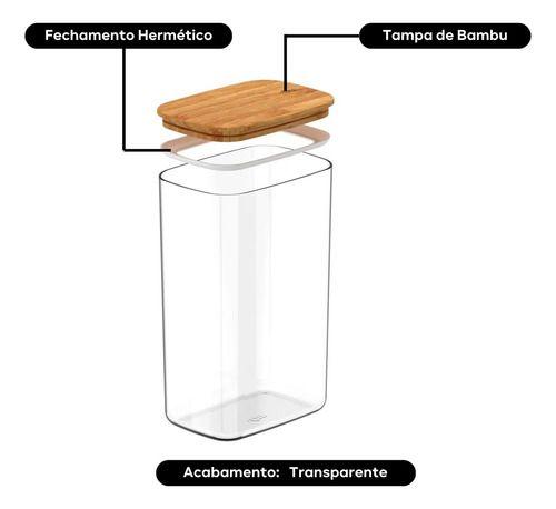 Imagem de Pote Hermético Organizador Tampa De Bambu Transparente 2,3L