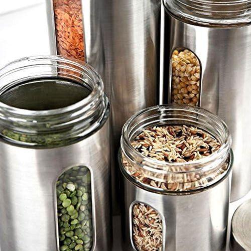 Pote Hermético Porta Mantimentos Aço Inox Em Vidro Com Visor - Mimo Style Imagem de Pote Hermético Porta Mantimentos Aço Inox Em Vidro Com Visor