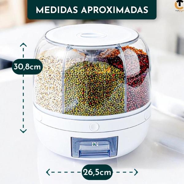 Imagem de Pote Hermético Porta Mantimentos Dispenser Giratório Organizador com 6 Compartimentos Cereais Grãos