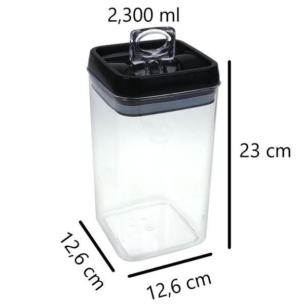 Imagem de Pote Hermético Quadrado Crystal 2,3L Preto- INJEPLASTEC