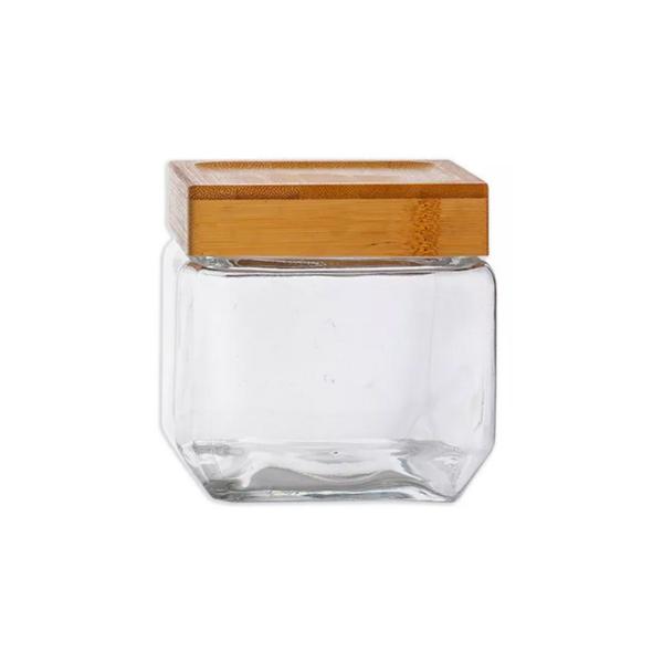 Pote Hermético Quadrado Tampa Bambu Design Sofisticado Mantimentos Multiuso 880ml - Le Bianco Imagem de Pote Hermético Quadrado Tampa Bambu Design Sofisticado Mantimentos Multiuso 880ml