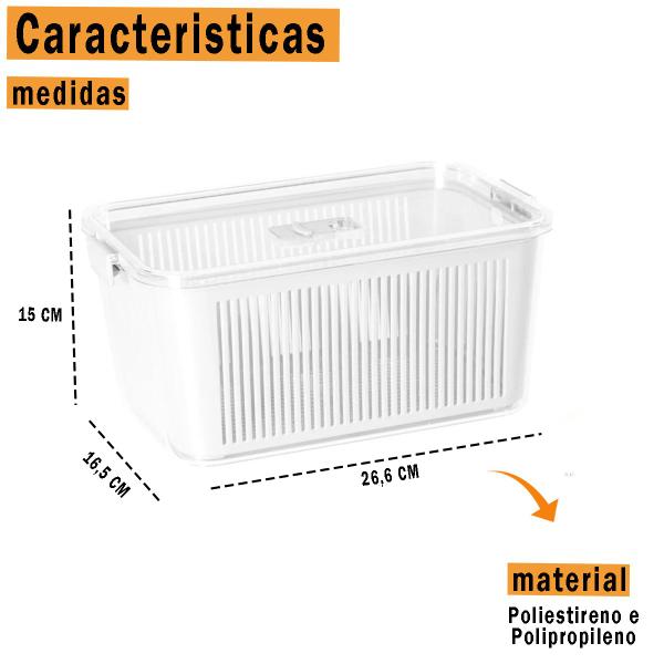 Imagem de Pote Hermético Slim Multiuso Com Trava Grade Para Drenagem e Ventilação Transparente Livre de BPA 4470ML