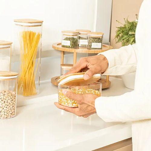Pote Hermético Tampa De Bambu Natural 650ml - Ou Imagem de Pote Hermético Tampa De Bambu Natural 650ml