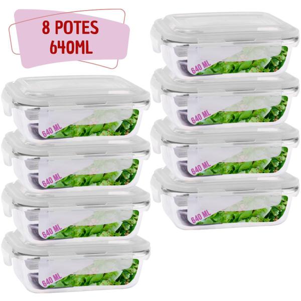 Pote Mantimento Alimentos 640ml Vidro Tampa Silicone - 8 Un - Casa Linda Imagem de Pote Mantimento Alimentos 640ml Vidro Tampa Silicone - 8 Un