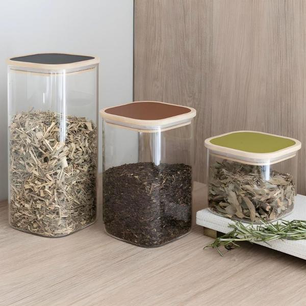Pote Mantimento Vidro Com Tampa Verde Hermético Bambu 1,8l - CLICK HOUSE Imagem de Pote Mantimento Vidro Com Tampa Verde Hermético Bambu 1,8l