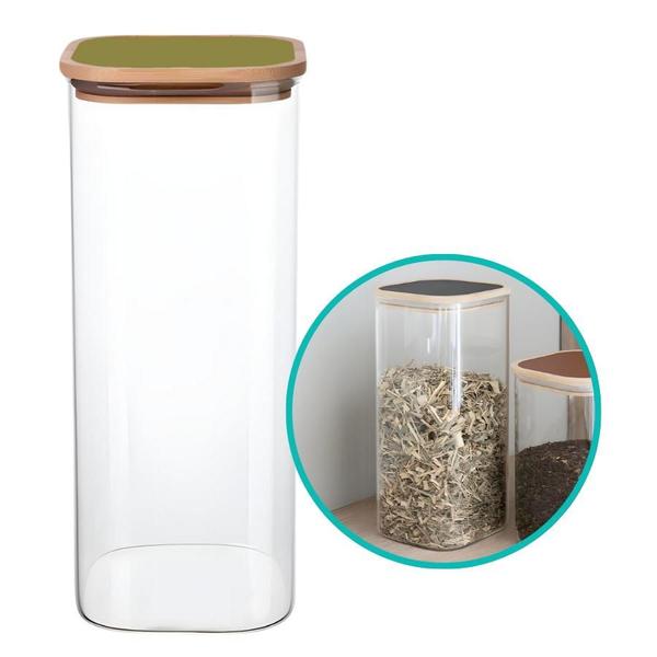 Pote Mantimento Vidro Com Tampa Verde Hermético Bambu 1,8l - CLICK HOUSE Imagem de Pote Mantimento Vidro Com Tampa Verde Hermético Bambu 1,8l