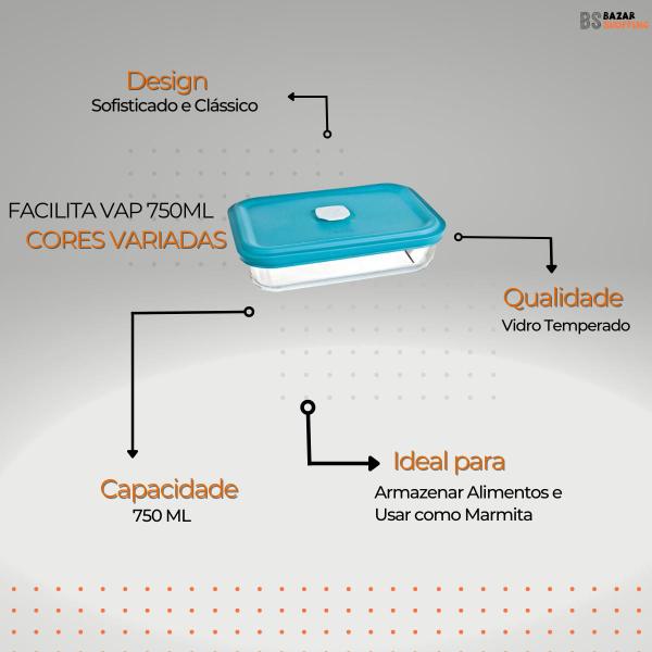 Imagem de Pote Marinex de Vidro Facilita Vap 750ml Nadir Retangular