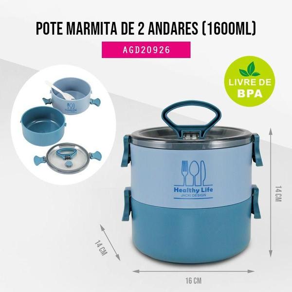 Imagem de Pote Marmita 2 Andares 1600ml Organizador Duplo Alimentos