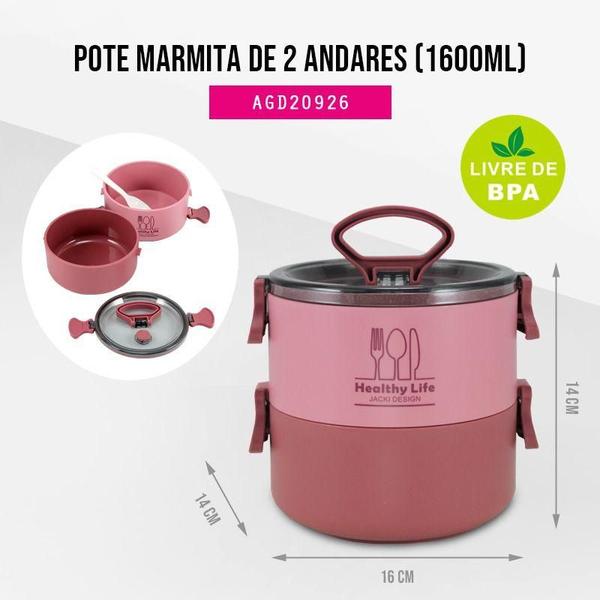 Imagem de Pote Marmita 2 Andares 1600ml Organizador Duplo Alimentos