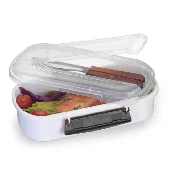 Pote Marmita 715ml Tampa Com Porta Talheres Marmitex Almoço - Nitron Imagem de Pote Marmita 715ml Tampa Com Porta Talheres Marmitex Almoço