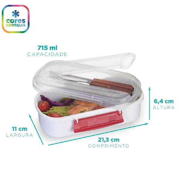 Pote Marmita 715ml Tampa Com Porta Talheres Marmitex Almoço - Nitron Imagem de Pote Marmita 715ml Tampa Com Porta Talheres Marmitex Almoço