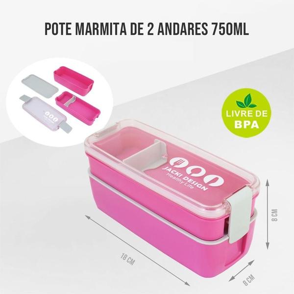 Imagem de Pote Marmita De 2 Andares 750Ml - Vibe - Pink