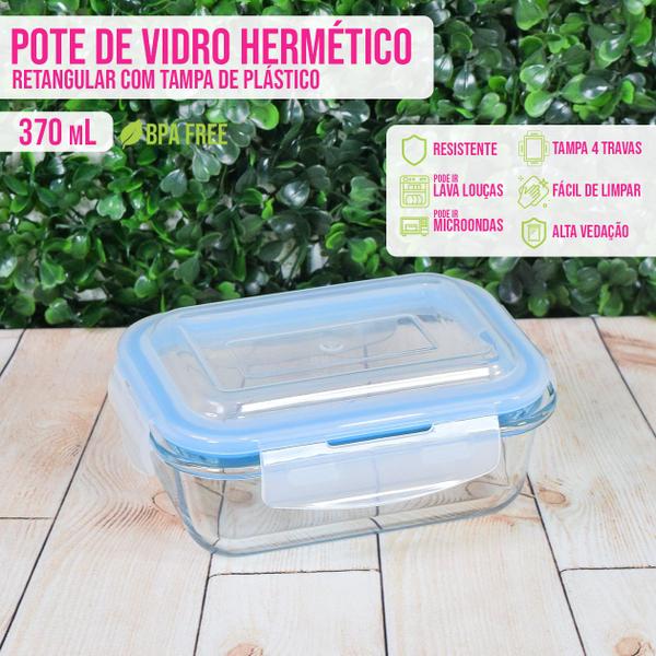 Imagem de Pote Marmita de Vidro 370ml Hermético Retangular Frescos