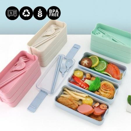 Imagem de Pote Marmita Tripla Lunch Box 900ml com talheres