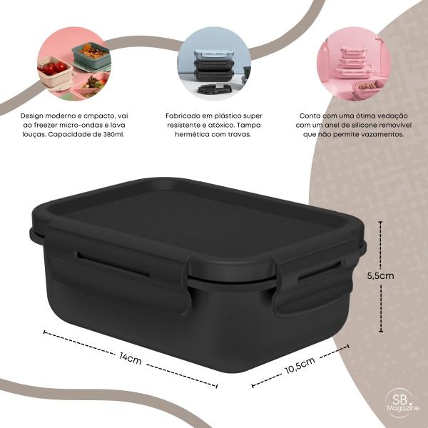 Pote Mini Marmita Hermética Retangular 380ml Multiuso Cozinha Freezer Microondas Ou - Preto Imagem de Pote Mini Marmita Hermética Retangular 380ml Multiuso Cozinha Freezer Microondas Ou - Preto