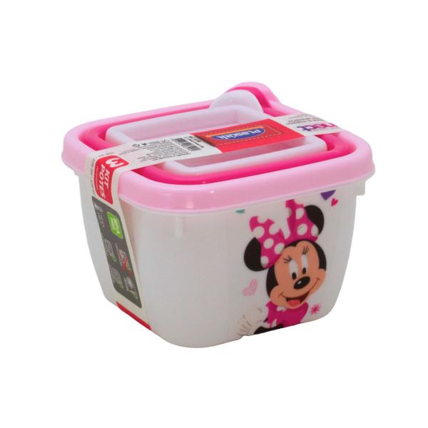 Imagem de Pote Minnie Rosa Infantil Kit com 3 Marmitas para lanche Escolar Plasútil