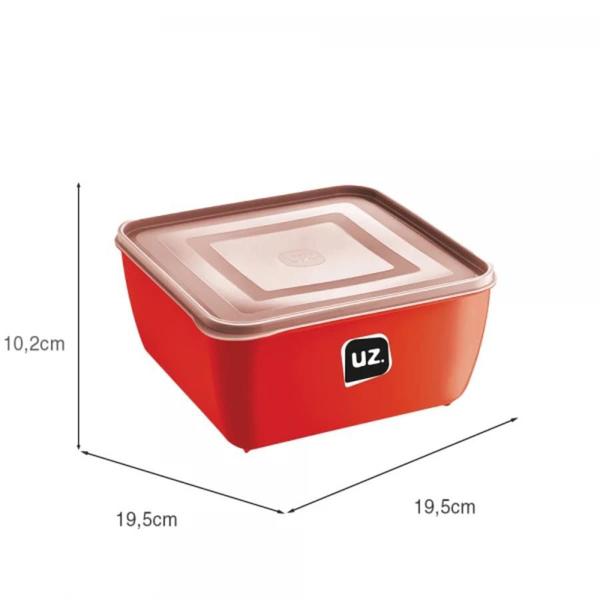 Imagem de Pote Multiuso Organizador Alimento Quadrado Plástico Resistente Com Tampa 2.5l Uz Vermelho