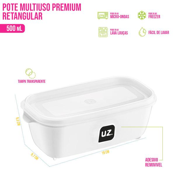 Imagem de Pote Multiuso Premium Retangular 500 mL Armazenamento Alimentos Prático Polipropileno Livre de BPA Resistente Micro-ondas Freezer