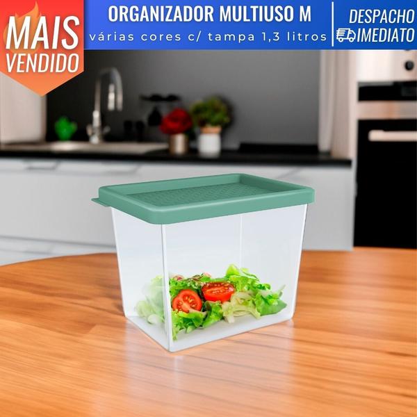 Imagem de Pote Organizador Geladeira Multiuso Com Tampa 1,3l Plástico Cozinha Porta Mantimentos