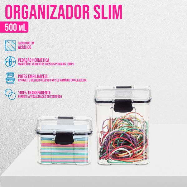 Imagem de Pote Organizador Slim 500ml Tampa Trava Hermético Empilhável