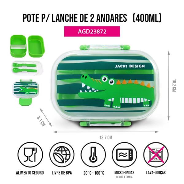 Pote p/ Lanche de 2 Andares Infantil 400ml Jacki Design - Pimpolho Verde Imagem de Pote p/ Lanche de 2 Andares Infantil 400ml Jacki Design - Pimpolho Verde