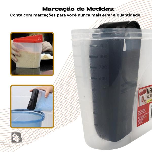 Imagem de Pote para Farinha e Açúcar Farinheira 1 Litro Multiuso Com Medidas Plástico Atóxico BPA Free