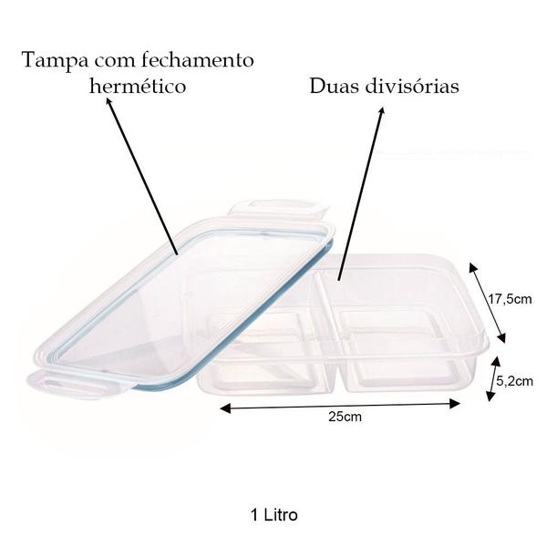 Imagem de Pote para lanche marmita 2 divisória travas tapoer azul porta frios duplo hermético freezer Plasútil