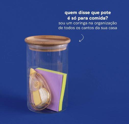 Imagem de Pote para mantimentos de vidro com Tampa de Bambu Circular 600ml - OIKOS