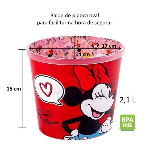 Imagem de Pote para Pipoca Infantil da Minnie Vermelho Balde Original 2 Litros