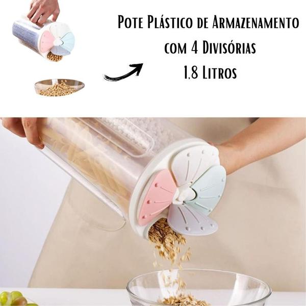 Imagem de Pote Plástico de Armazenamento organizador de alimentos com 4 Divisórias 1,8 Litros