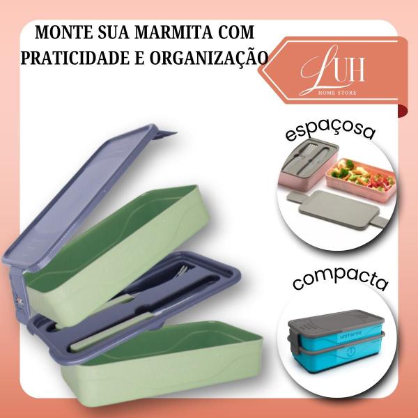 Imagem de Pote Plástico Organizador De Alimentos Marmita Fit Com Talheres 