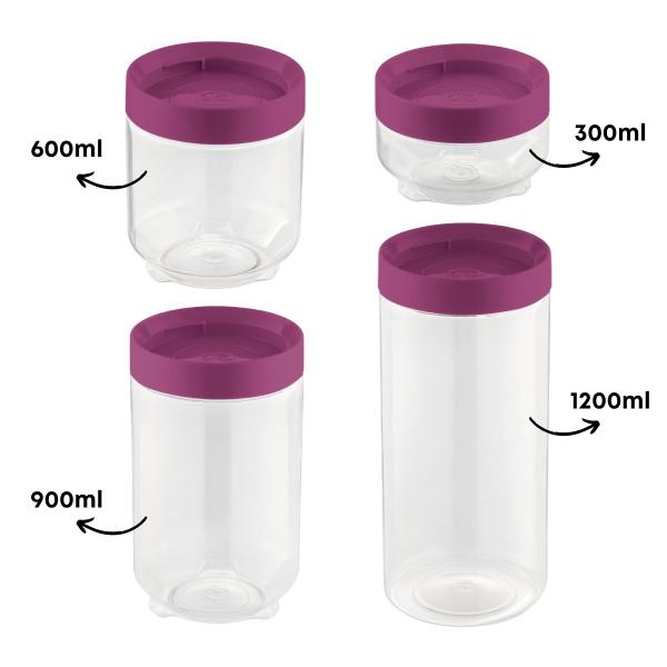 Imagem de Pote Plástico Porta Mantimentos Conecta 300ml Tampa Rosqueável Magenta Roxo UZ