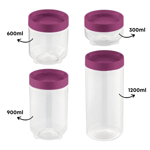 Pote Plástico Porta Mantimentos Conecta 600ml Tampa Rosqueável Magenta Rox Uz Imagem de Pote Plástico Porta Mantimentos Conecta 600ml Tampa Rosqueável Magenta Rox Uz