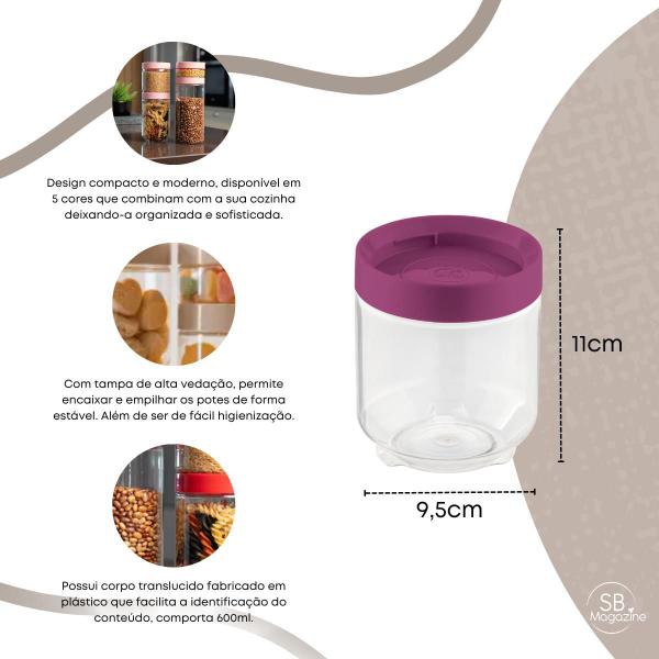Pote Plástico Porta Mantimentos Conecta 600ml Tampa Rosqueável Magenta Rox Uz Imagem de Pote Plástico Porta Mantimentos Conecta 600ml Tampa Rosqueável Magenta Rox Uz