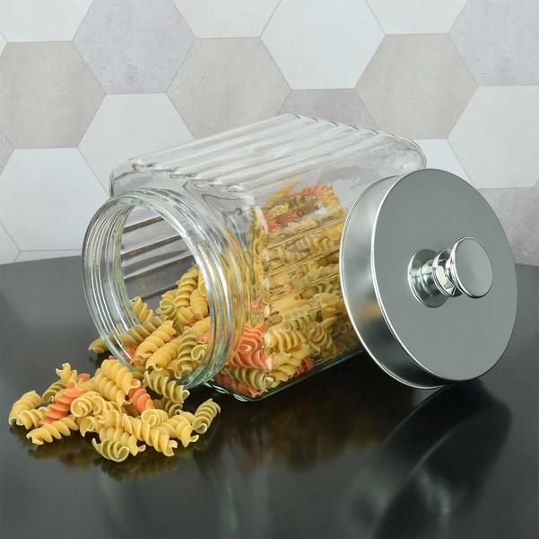 Pote Porta Mantimento Vidro Vegas Tampa Metal Prata 1,7 Litros - Lyor Imagem de Pote Porta Mantimento Vidro Vegas Tampa Metal Prata 1,7 Litros - Lyor