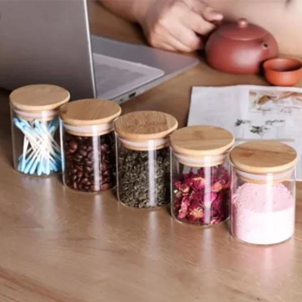 Pote Porta Temperos Mantimentos Design Sofisticado Tampa De Bambu Hermético 250ml - Novicasa Imagem de Pote Porta Temperos Mantimentos Design Sofisticado Tampa De Bambu Hermético 250ml