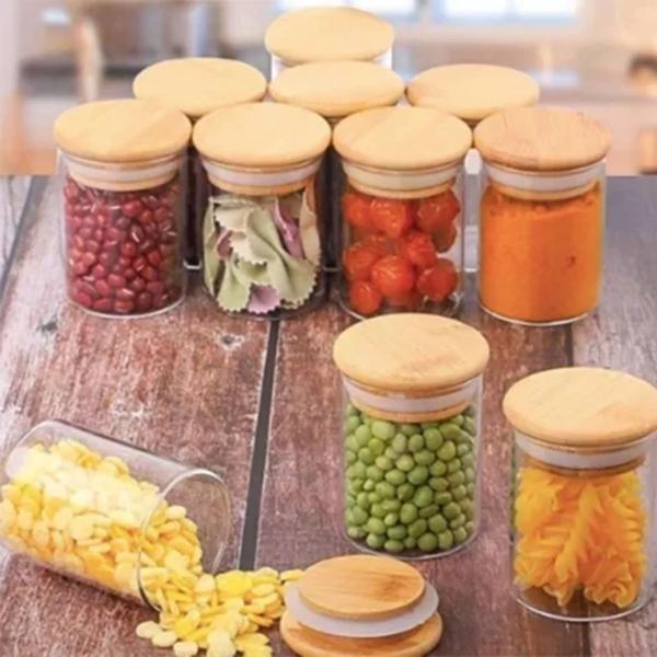 Pote Porta Temperos Mantimentos Design Sofisticado Tampa De Bambu Hermético 250ml - Novicasa Imagem de Pote Porta Temperos Mantimentos Design Sofisticado Tampa De Bambu Hermético 250ml