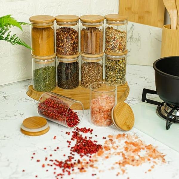 Pote Porta Temperos Mantimentos Design Sofisticado Tampa De Bambu Hermético 250ml - Novicasa Imagem de Pote Porta Temperos Mantimentos Design Sofisticado Tampa De Bambu Hermético 250ml
