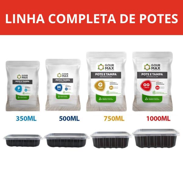 Imagem de Pote Preto C/ 120un 1000ml 1l Descartável Marmita Freezer Microondas Fitness Retangular C/ Tampa