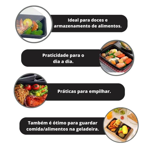 Pote Preto C/ 48un 500ml Descartável Marmita Freezer Microondas Fitness C/ Tampa - Gourmax Imagem de Pote Preto C/ 48un 500ml Descartável Marmita Freezer Microondas Fitness C/ Tampa